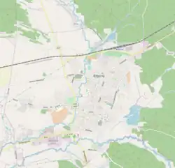 Mapa konturowa Biłgoraja, po prawej nieco u góry znajduje się punkt z opisem „Rapy”