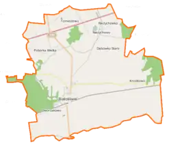 Mapa konturowa gminy Białośliwie, po prawej znajduje się punkt z opisem „Krostkowo”