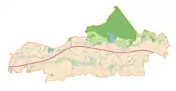 Mapa konturowa gminy Białobrzegi, po lewej nieco na dole znajduje się punkt z opisem „Wola Dalsza”