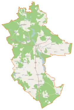 Mapa konturowa gminy Biały Bór, po prawej znajduje się punkt z opisem „Jawory”