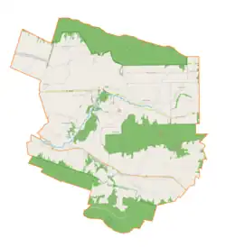 Mapa konturowa gminy Bieliny, u góry po lewej znajduje się punkt z opisem „Porąbki”