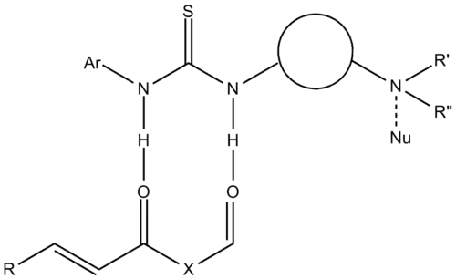Schemat aktywacji akceptora i donora Michaela przy użyciu bifunkcyjnego katalizatora tiomocznikowego