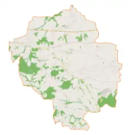 Mapa konturowa gminy Biskupice, na dole znajduje się punkt z opisem „Sławkowice”