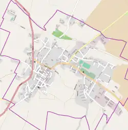 Mapa konturowa Bisztynka, po prawej nieco u góry znajduje się punkt z opisem „Bisztynek”