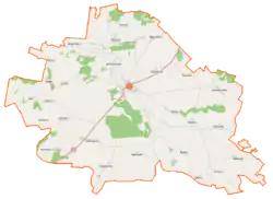 Mapa konturowa gminy Boćki, na dole po prawej znajduje się punkt z opisem „Sasiny”