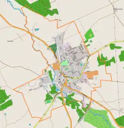 Mapa konturowa Bobolic, blisko centrum na prawo znajduje się punkt z opisem „Bobolice”