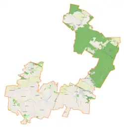 Mapa konturowa gminy Bodzechów, na dole nieco na lewo znajduje się punkt z opisem „Szyby”