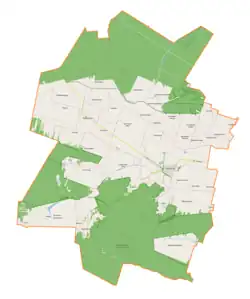 Mapa konturowa gminy Bodzentyn, po prawej znajduje się punkt z opisem „Sieradowice Pierwsze”