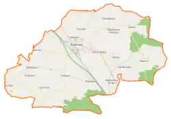 Mapa konturowa gminy Bojanowo, po lewej znajduje się punkt z opisem „Szemzdrowo”