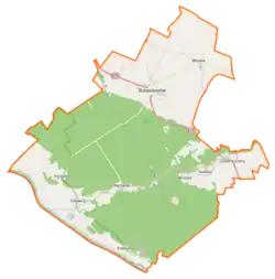 Mapa konturowa gminy Boleszkowice, blisko centrum u góry znajduje się punkt z opisem „Boleszkowice”