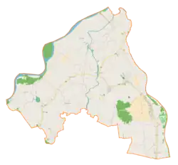 Mapa konturowa gminy Borowa, na dole po lewej znajduje się punkt z opisem „Parafiapw. Najświętszego Serca Pana Jezusaw Górkach”