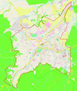 Mapa konturowa Borysławia, po prawej nieco na dole znajduje się punkt z opisem „Tustanowice”