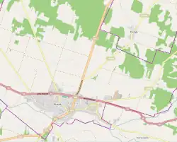 Mapa konturowa Brańska, blisko dolnej krawiędzi po lewej znajduje się punkt z opisem „Cmentarz żydowski w Brańsku”