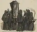 Orszak Bractwa Męki Pańskiej. Ilustracja Jana Matejki z Ubiorów w Polsce, 2. poł. XIX wieku.