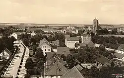 Przedwojenna panorama miasta, po&nbsp;lewej ul.&nbsp;Sikorskiego (Malzstraße)