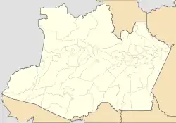 Mapa konturowa Amazonas, po lewej znajduje się punkt z opisem „Katedra MB Nieustającej Pomocy w Tabatinga”