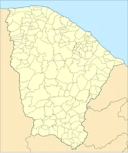 Mapa konturowa Ceará, u góry nieco na prawo znajduje się punkt z opisem „Archikatedra św. Józefa w Fortaleza”