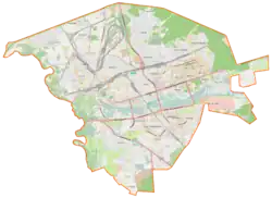 Mapa konturowa Brześcia, blisko centrum na lewo znajduje się punkt z opisem „Twierdza Brześć”