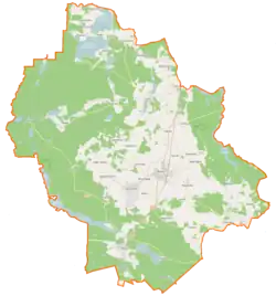 Mapa konturowa gminy Brusy, po lewej znajduje się punkt z opisem „Piecki”