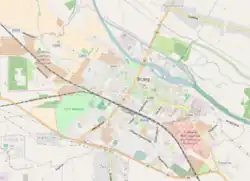 Mapa konturowa Brzegu, blisko centrum u góry znajduje się punkt z opisem „Zamek Piastów Śląskich”