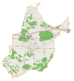 Mapa konturowa gminy Brzesko, po prawej znajduje się punkt z opisem „Sterkowiec”