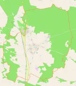 Mapa konturowa Budzynia, po lewej znajduje się punkt z opisem „Budzyń”