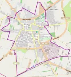 Mapa konturowa Buku, na dole znajduje się punkt z opisem „Buk”