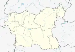 Mapa konturowa obwodu Łowecz, blisko centrum na lewo znajduje się punkt z opisem „Ugyrczin”