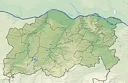 Mapa konturowa obwodu Plewen, u góry po prawej znajduje się punkt z opisem „Belene”