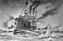 Obraz przedstawiający krążownik Ariadne podczas bitwy