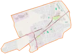 Mapa konturowa Berezy, blisko centrum na prawo u góry znajduje się punkt z opisem „Cerkiew Świętych Piotra i Pawła”