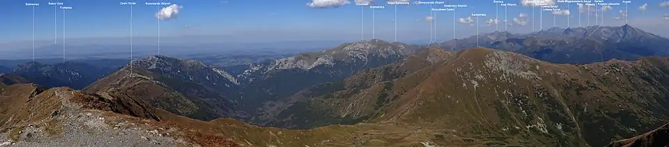 Panorama z Bystrej w kierunku północnym i wschodnim