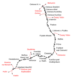 Mapa przebiegu linii kolejowej 302A