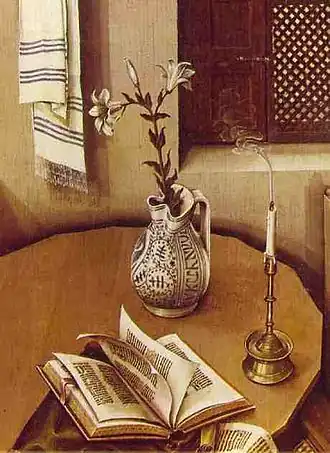 Świeca i lilie w dzbanie, fragment tablicy centralnej