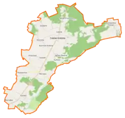 Mapa konturowa gminy Ceków-Kolonia, w centrum znajduje się punkt z opisem „Kuźnica”