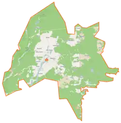 Mapa konturowa gminy Cekcyn, u góry po prawej znajduje się punkt z opisem „Trzebciny”