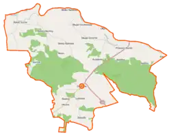 Mapa konturowa gminy Ceranów, blisko centrum u góry znajduje się punkt z opisem „Wólka Rytelska”