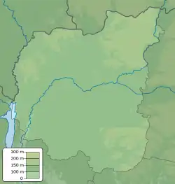 Mapa konturowa obwodu czernihowskiego, w centrum znajduje się punkt z opisem „źródło”, natomiast po lewej nieco na dole znajduje się punkt z opisem „ujście”