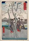Ilustracja ukiyo-e przedstawiająca hanami autorstwa Hiroshige Andō, 1832