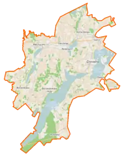 Mapa konturowa gminy Chmielno, po prawej znajduje się punkt z opisem „Chmielonko”