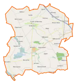 Mapa konturowa gminy Choceń, po prawej znajduje się punkt z opisem „Czerniewice”