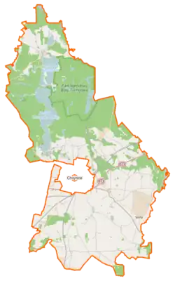 Mapa konturowa gminy wiejskiej Chojnice, blisko centrum na lewo znajduje się punkt z opisem „Funka”