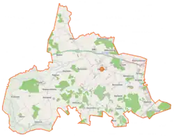 Mapa konturowa gminy Choroszcz, blisko centrum u góry znajduje się punkt z opisem „Żółtki”