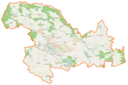 Mapa konturowa gminy Choszczno, blisko centrum na prawo znajduje się punkt z opisem „Rzecko”