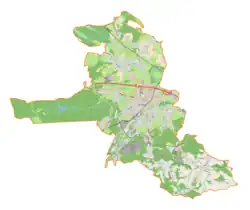 Mapa konturowa gminy Chrzanów, u góry znajduje się punkt z opisem „Luszowice”