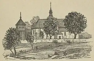 Widok kościoła i dzwonnicy przed 1911