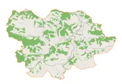 Mapa konturowa gminy Ciężkowice, po lewej nieco na dole znajduje się punkt z opisem „źródło”, natomiast blisko centrum na lewo znajduje się punkt z opisem „ujście”