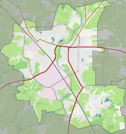 Mapa konturowa Ciechanowa, na dole nieco na prawo znajduje się punkt z opisem „Krubinek”
