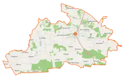 Mapa konturowa gminy Ciepielów, blisko centrum na prawo znajduje się punkt z opisem „Ciepielów”