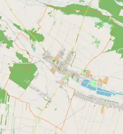 Mapa konturowa Cieszanowa, w centrum znajduje się punkt z opisem „Cieszanów, cerkiew”